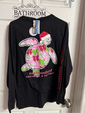 Simply Southern Black Long Sleeve Tee with Pink Holiday Turtle